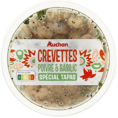 Auchan Crevettes poivre et basilic, 100g