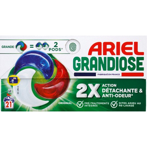 Ariel Grandiose Original Pods Action Détachante & Anti-Odeur * 21 Lavages 762g