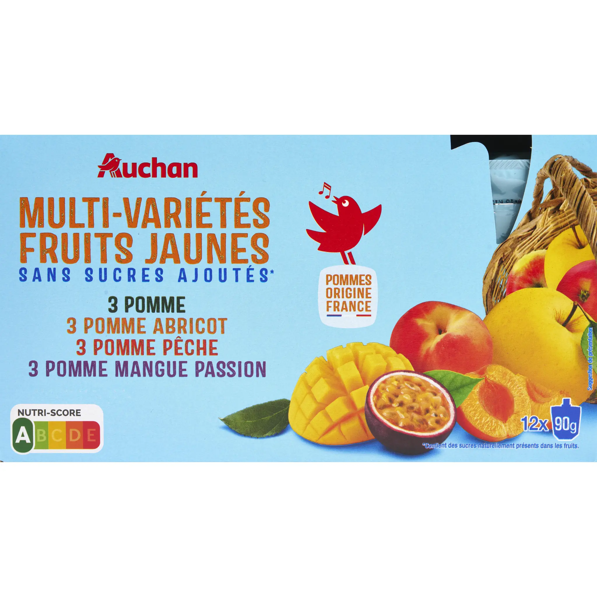 AUCHAN Purée de fruits jaunes sans sucres ajoutés en gourdes
