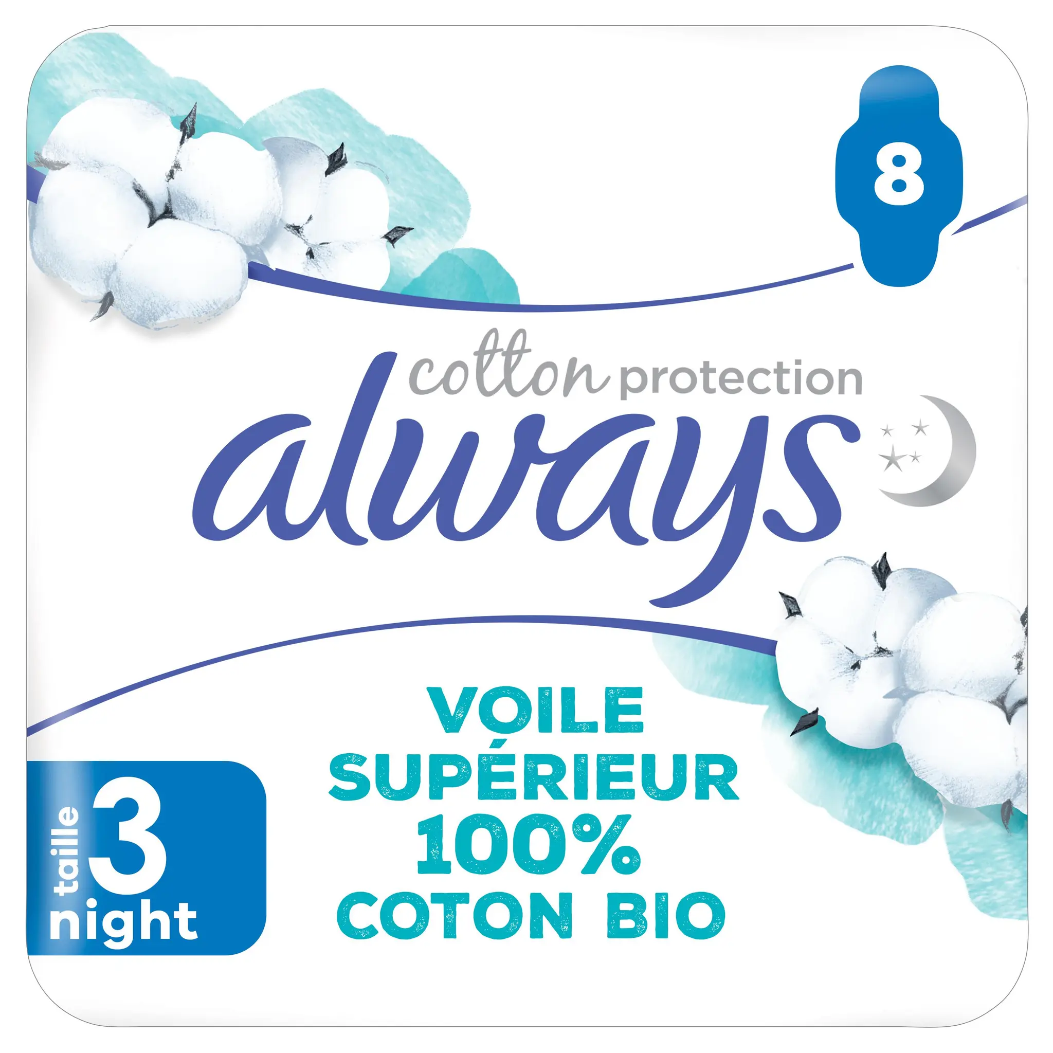 ALWAYS Serviettes hygiéniques coton bio nuit avec ailettes