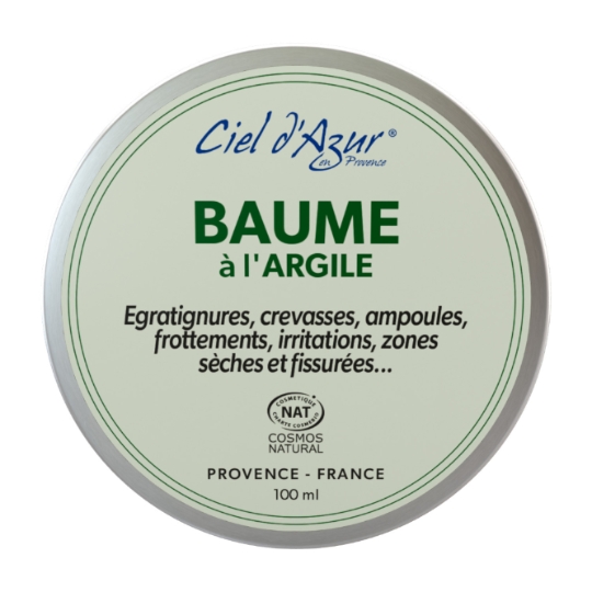 Baume à l'Argile pour Egratignures, Crevasses, Ampoules, Frottements, Irritations, Zones Sèches et Fissurées... CIEL D'AZUR EN PROVENCE