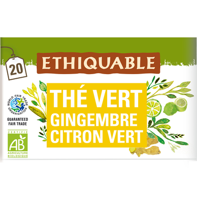 ETHIQUABLE - Thé vert gingembre citron vert Ceylan BIO - la boîte de 20 sachets - 36g