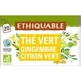 ETHIQUABLE - Thé vert gingembre citron vert Ceylan BIO - la boîte de 20 sachets - 36g