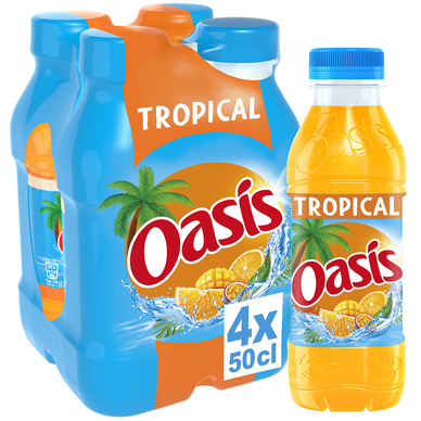 Boisson aux fruits Tropical OASIS - le pack de 4 bouteilles de 50cl