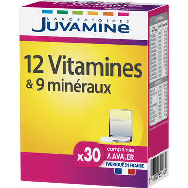 12 vitamines + 9 minéraux JUVAMINE, x30 comprimés à avaler
