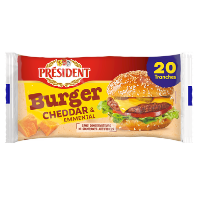 Fromage fondu Burger Emmental Cheddar  PRESIDENT x20 - 340g