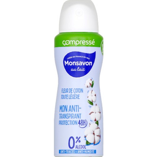Monsavon Anti-Transpirant Spray Compressé Fleur de Coton Toute Légère 100ml