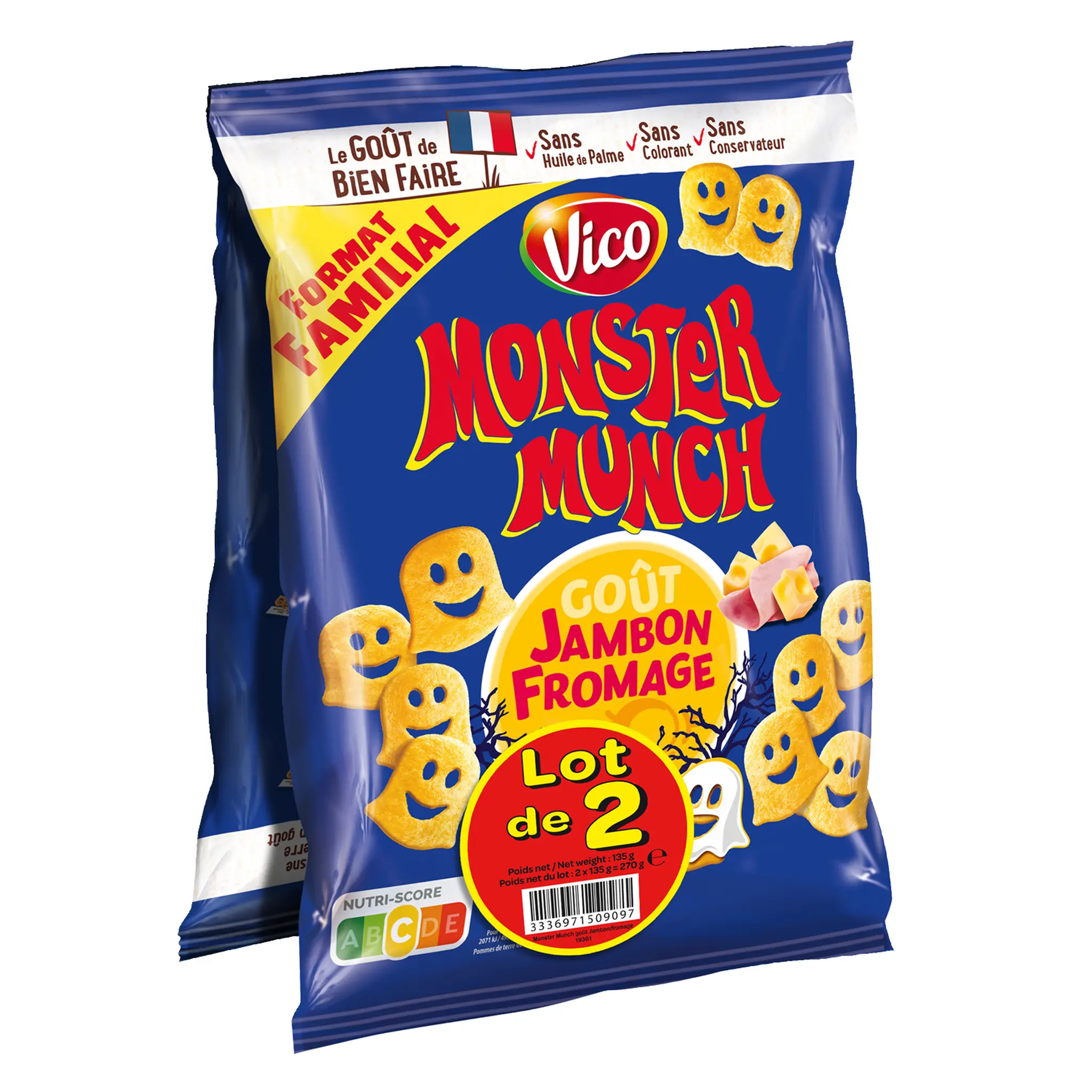 MONSTER MUNCH Biscuits soufflés goût jambon et fromage