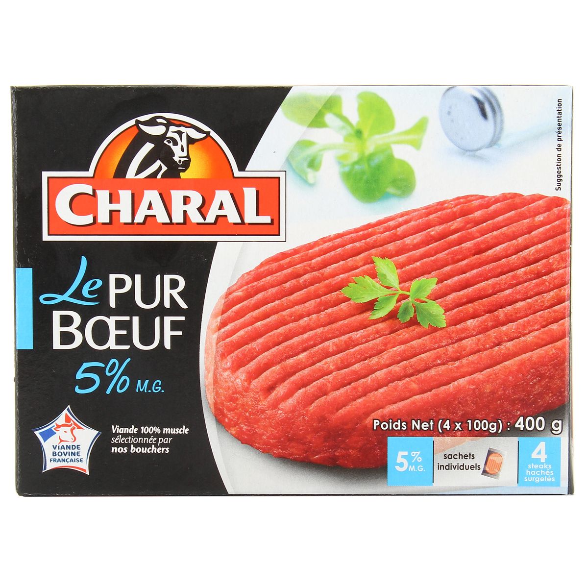 Charal Steaks hachés pur boeuf 5%mg, 4x100g