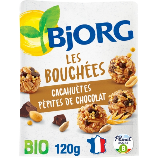 Biscuit Les Bouchées Cacahuètes Pépites de Chocolat Bio BJORG
