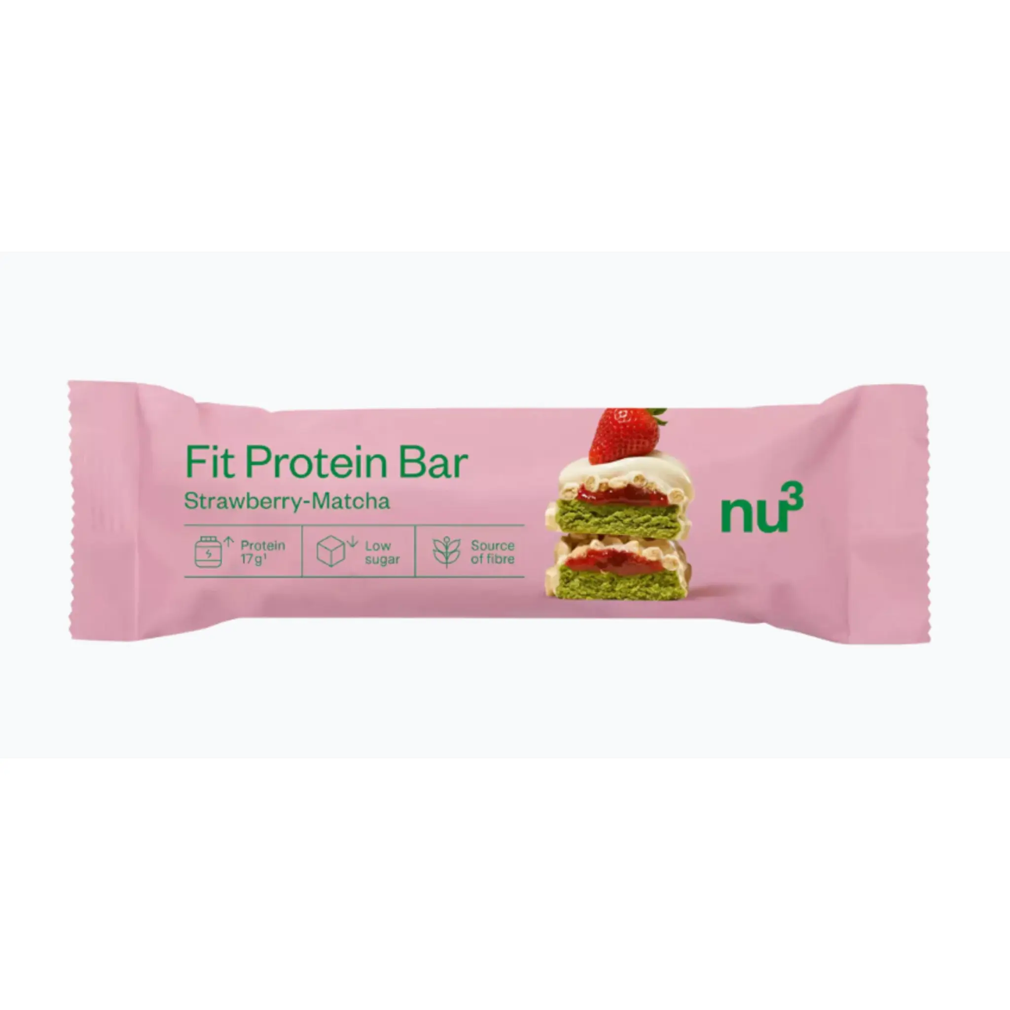 NU3 Barre protéinée à la fraise matcha et chocolat blanc faible en sucre