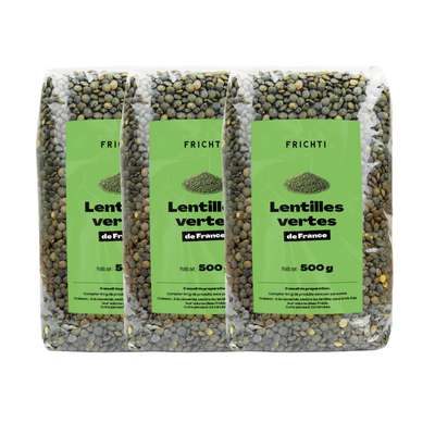 Lot de 3 x Lentilles vertes de France, Frichti (500 g)