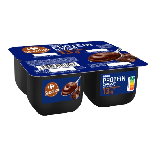 Dessert laitier au chocolat riche en protéines, faible teneur en matières grasses et allégé en sucres CARREFOUR SENSATION