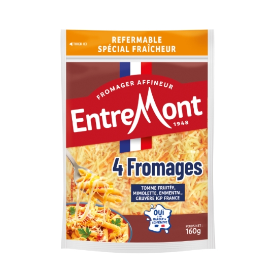 Fromage Râpé 4 fromages dont Mimolette & Gruyère IGP ENTREMONT