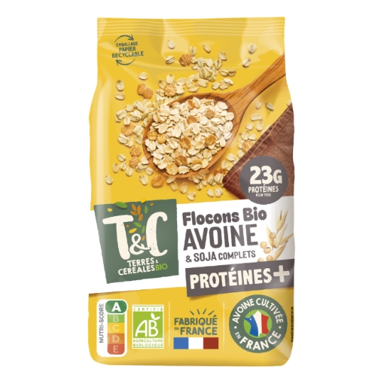 Flocons Avoine & Soja Complets Bio Proteines+ TERRES & CEREALES BIO