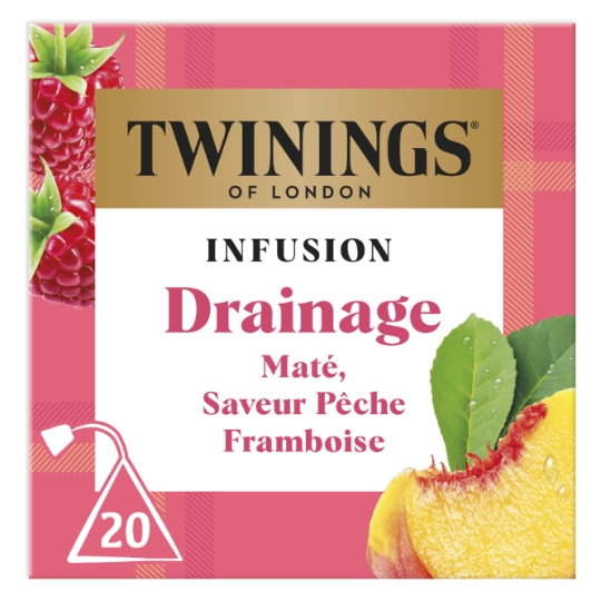 Thé Infusion Drainage Maté Saveur Pêche Framboise TWININGS