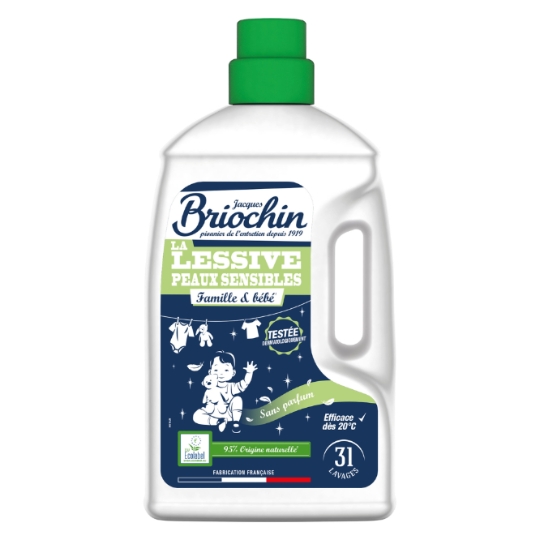 La Lessive Peaux Sensibles Famille et Bébé Sans Parfum 31 Lavages JACQUES BRIOCHIN