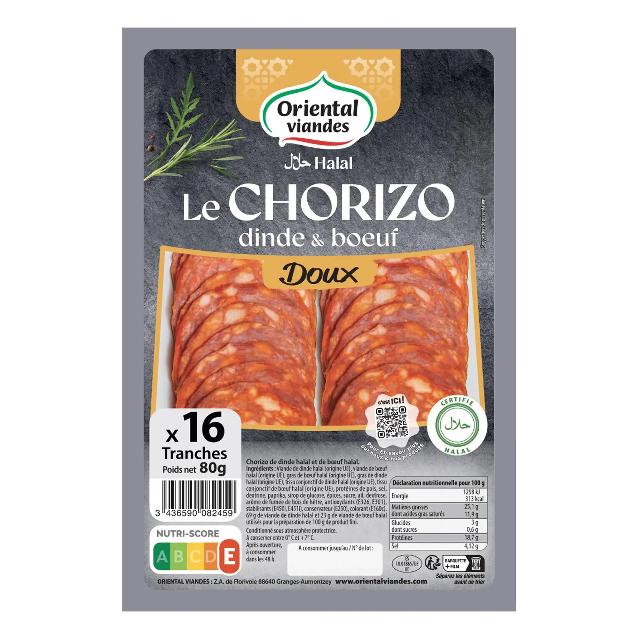ORIENTAL VIANDES Chorizo dinde et boeuf doux halal