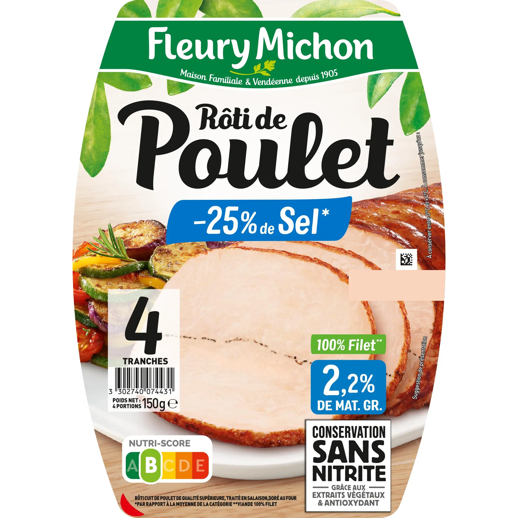 FLEURY MICHON Rôti de poulet réduit en sel sans nitrite