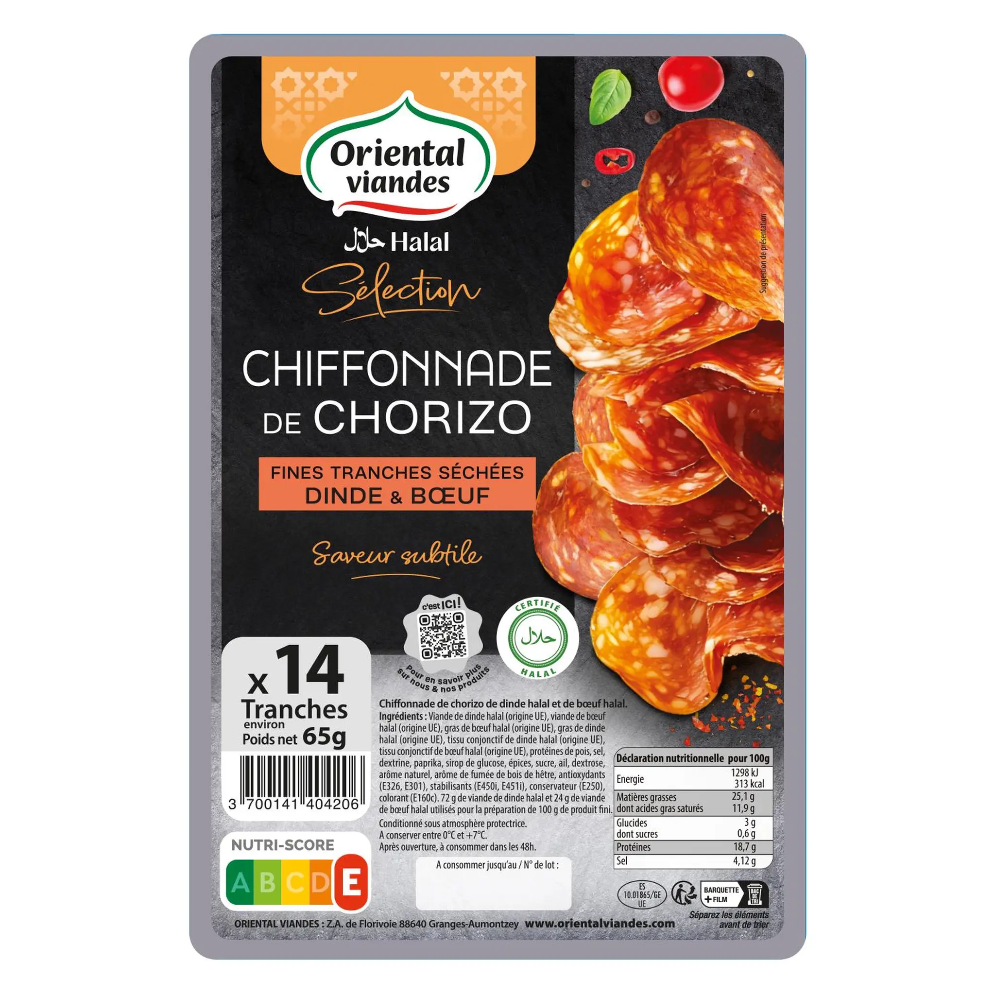 ORIENTAL VIANDES Chiffonnade de chorizo de dinde et boeuf halal