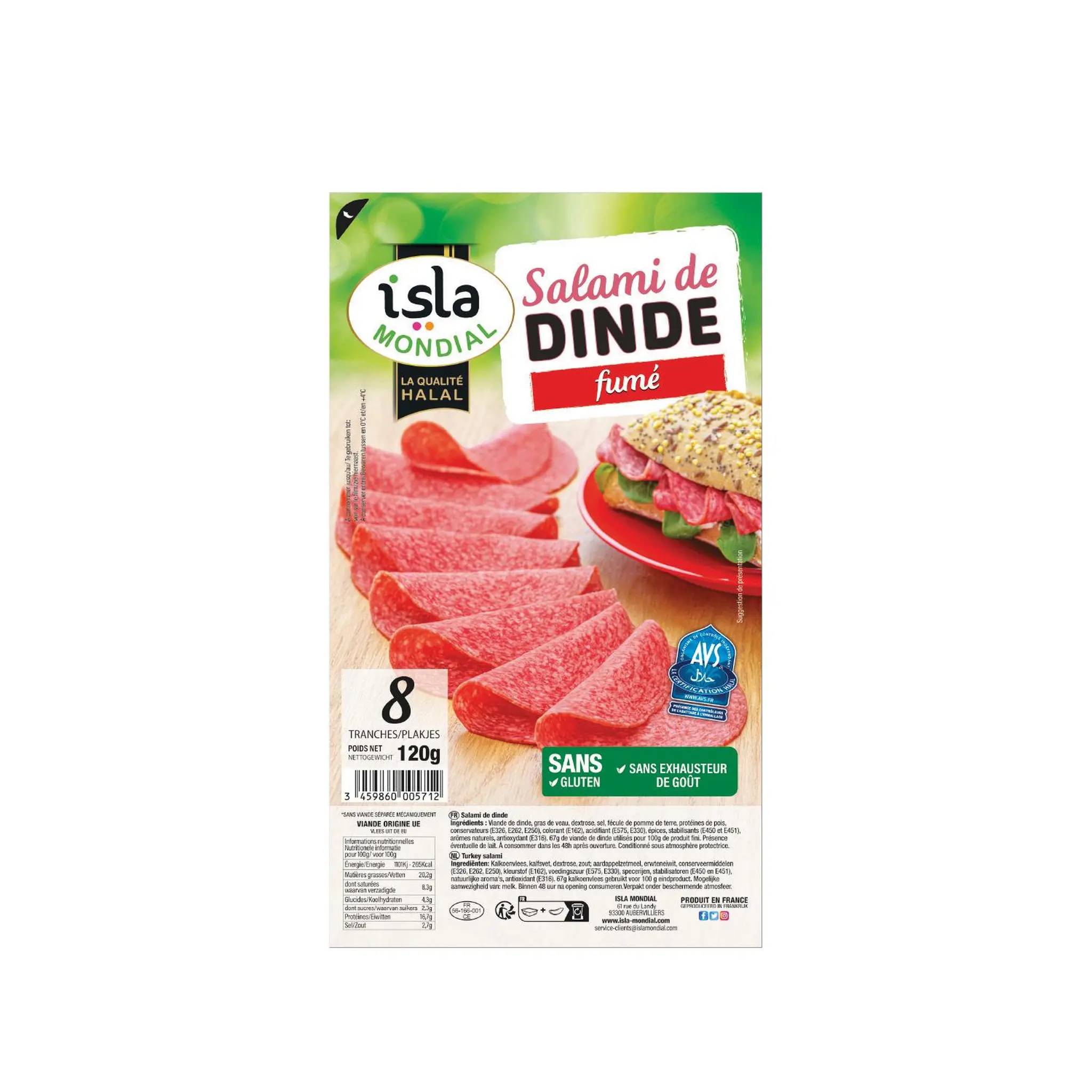ISLA MONDIAL Salami de dinde fumé halal sans gluten