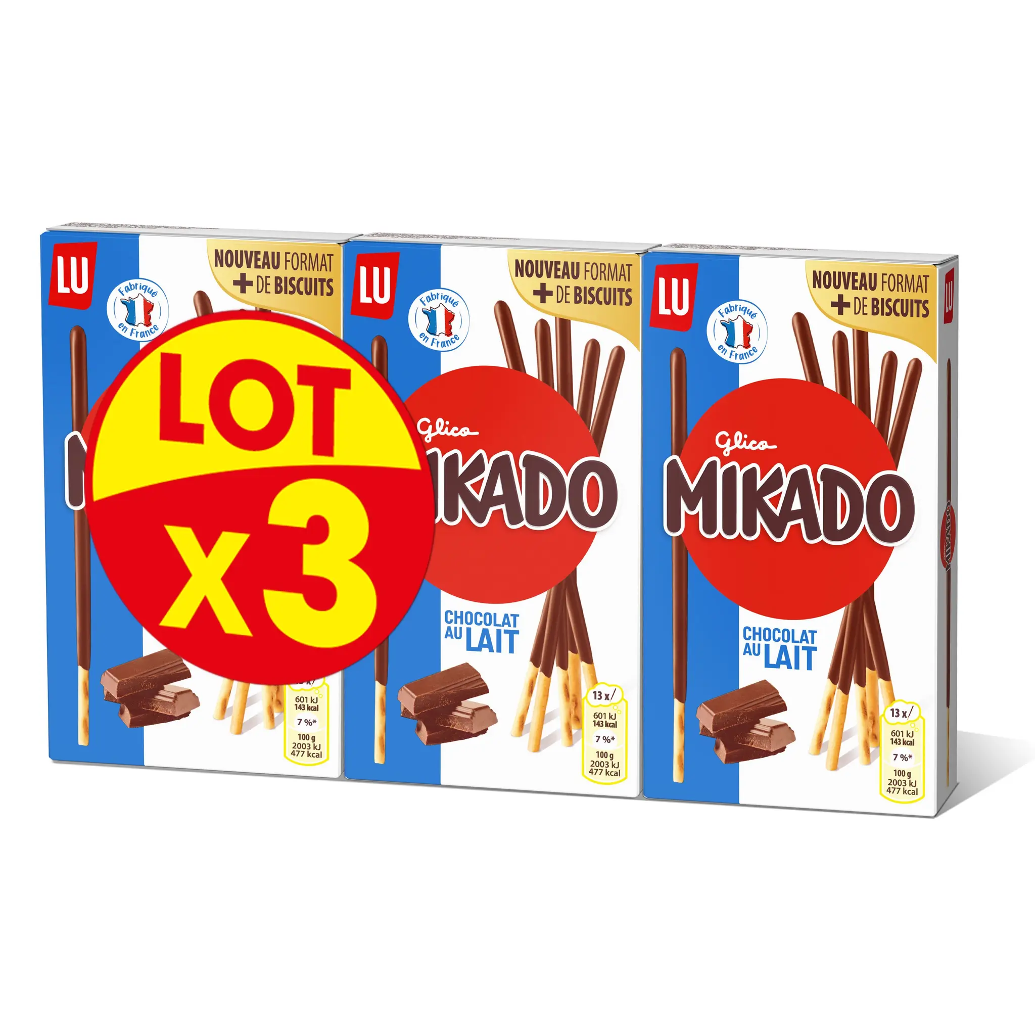 MIKADO Biscuits bâtonnets nappés au chocolat au lait