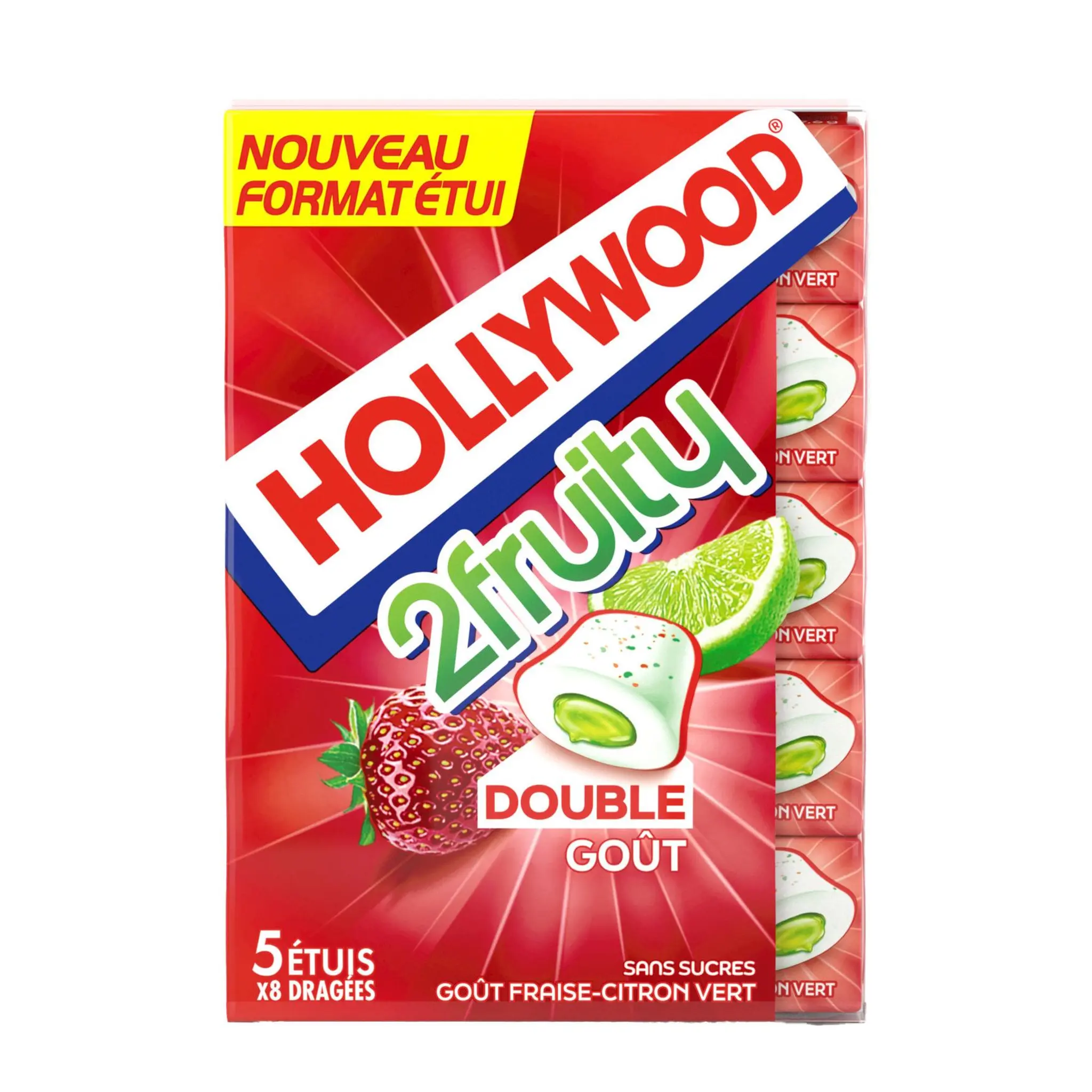 HOLLYWOOD 2fruity chewing-gum fraise, citron vert sans sucres