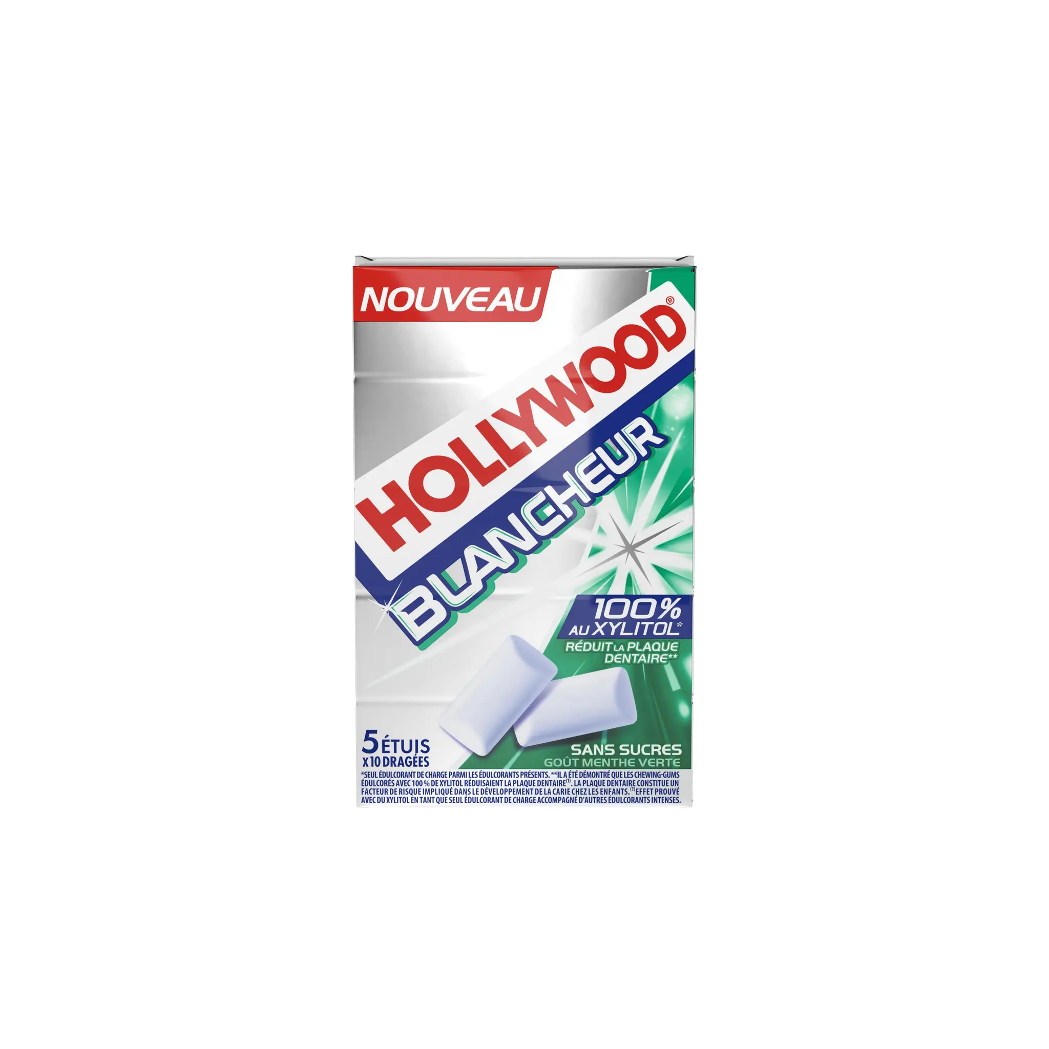 HOLLYWOOD Blancheur Chewing-gums goût menthe verte sans sucres