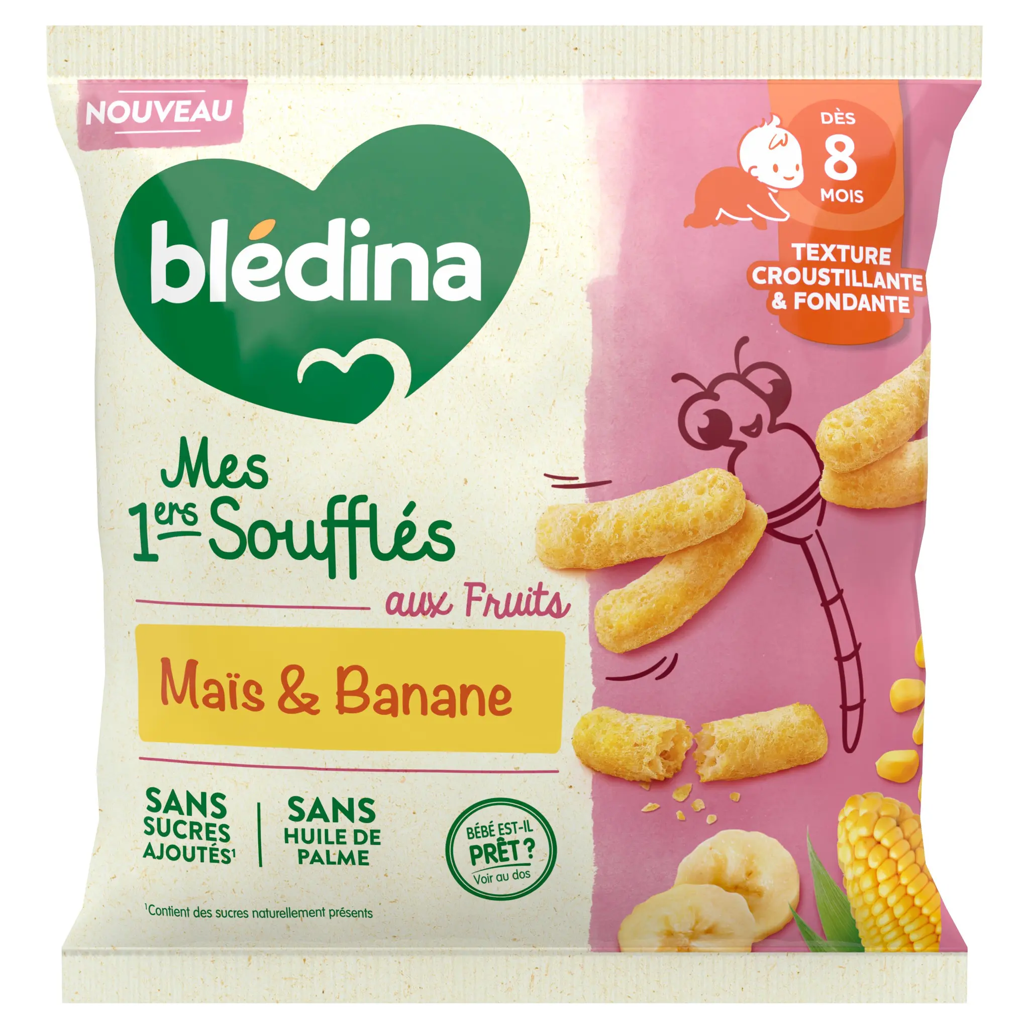 BLEDINA Mes 1ers Souffles snacking maïs banane sans sucres ajoutés dès 8 mois