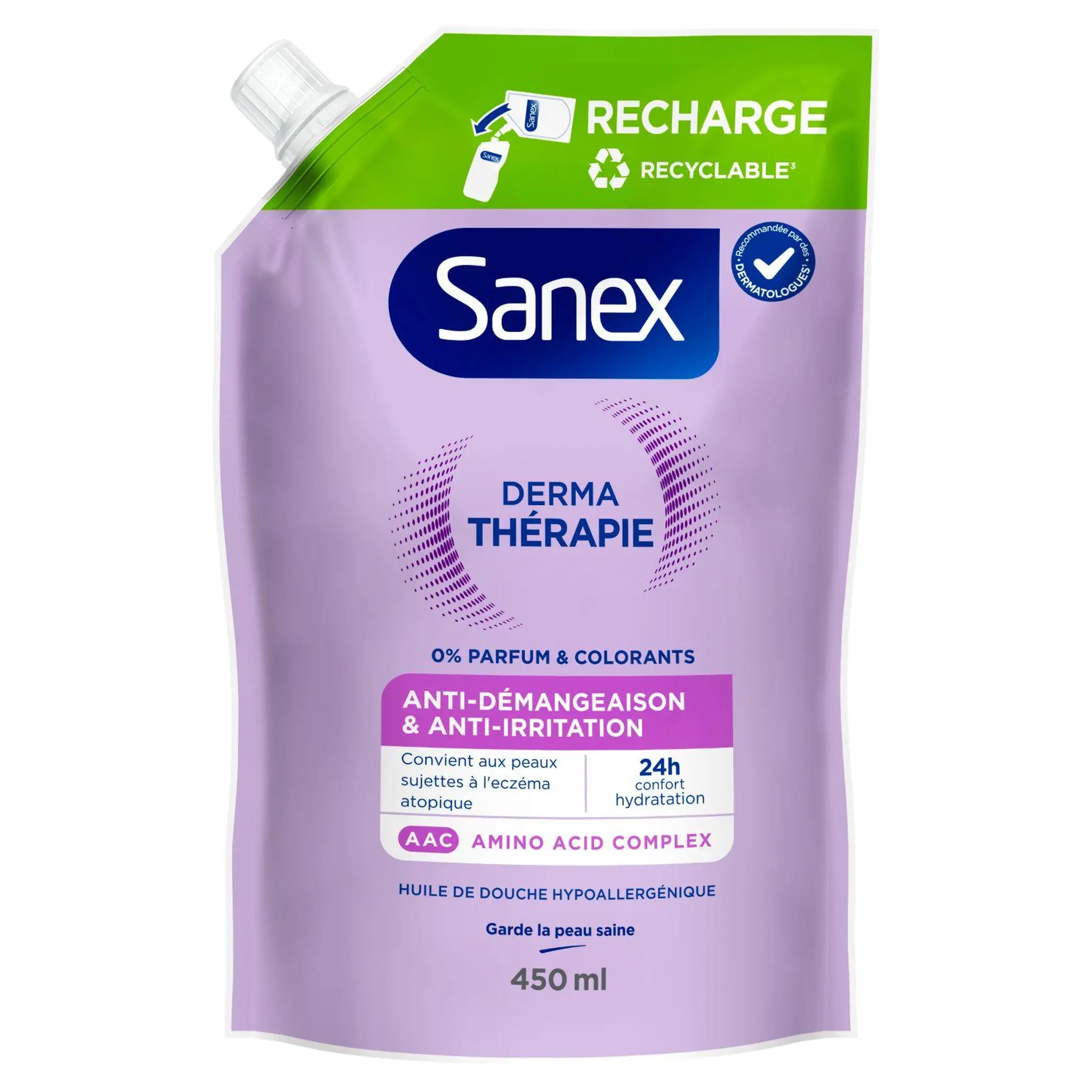 SANEX Derma Thérapie Recharge huile de douche hypoallergénique anti démangeaison et anti irritation