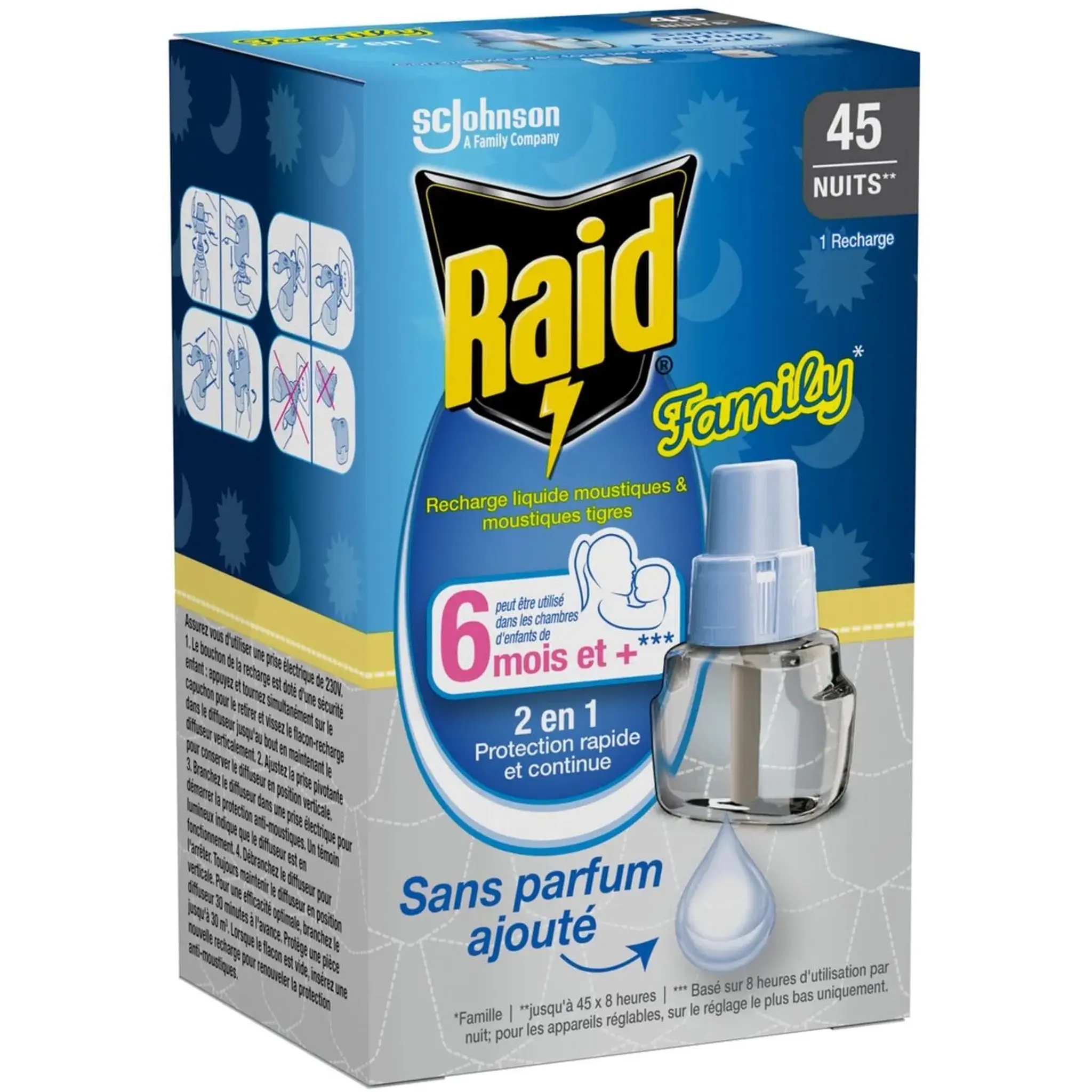 RAID Family Recharge liquide anti moustiques et moustiques tigres sans parfum ajouté TP18