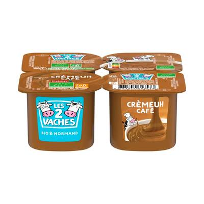 Les 2 Vaches Crème Dessert Bio au Café Malongo, 4x95g