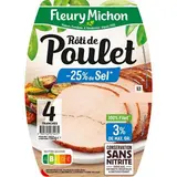 Fleury Michon Rôti de Poulet, Taux de Sel Réduit, 4 tranches - 150g