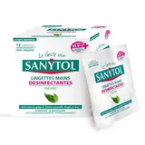 Sanytol Lingettes mains désinfectantes individuelles au thé vert, 12 lingettes individuelles