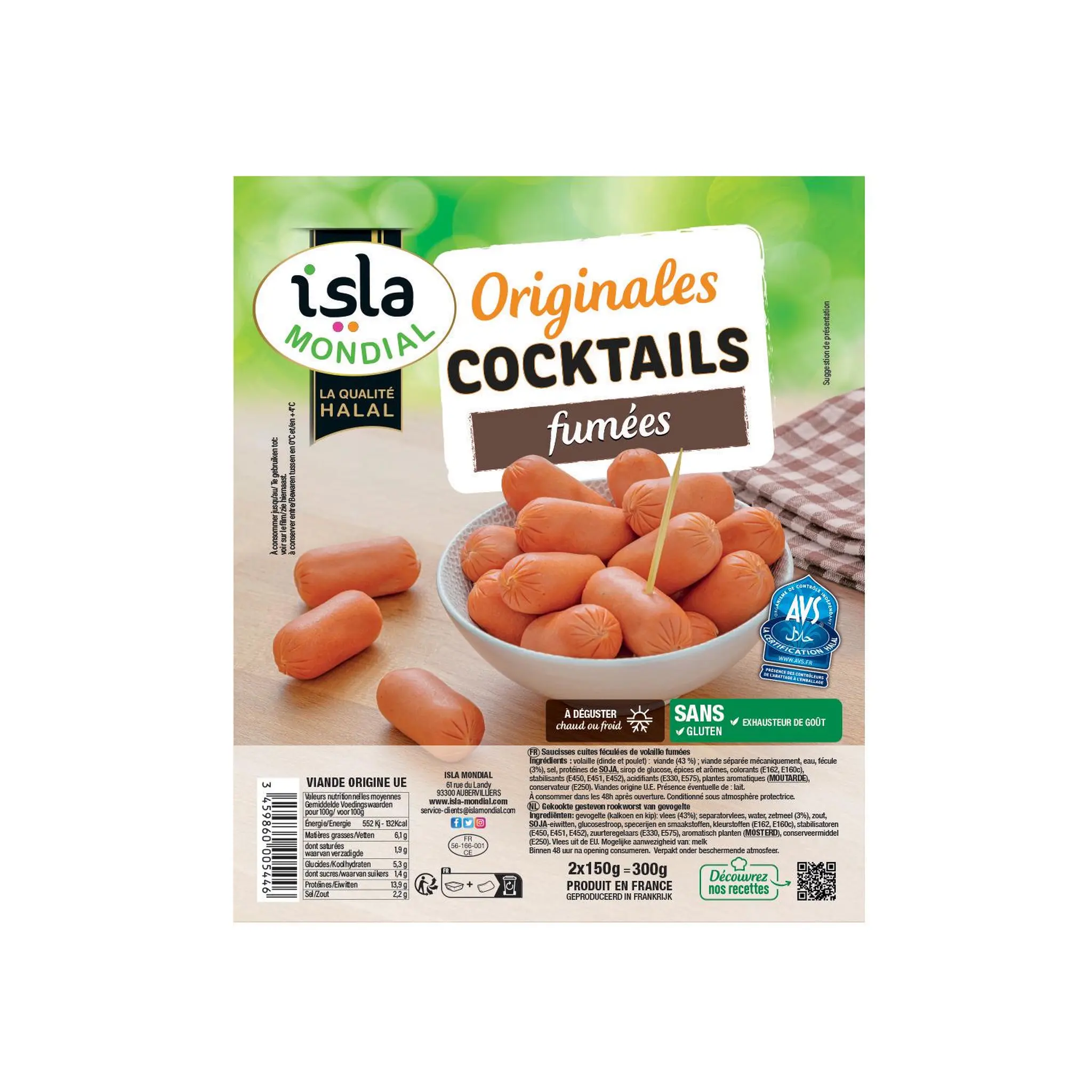 ISLA MONDIAL Saucisses cocktails 100% volaille halal fumées