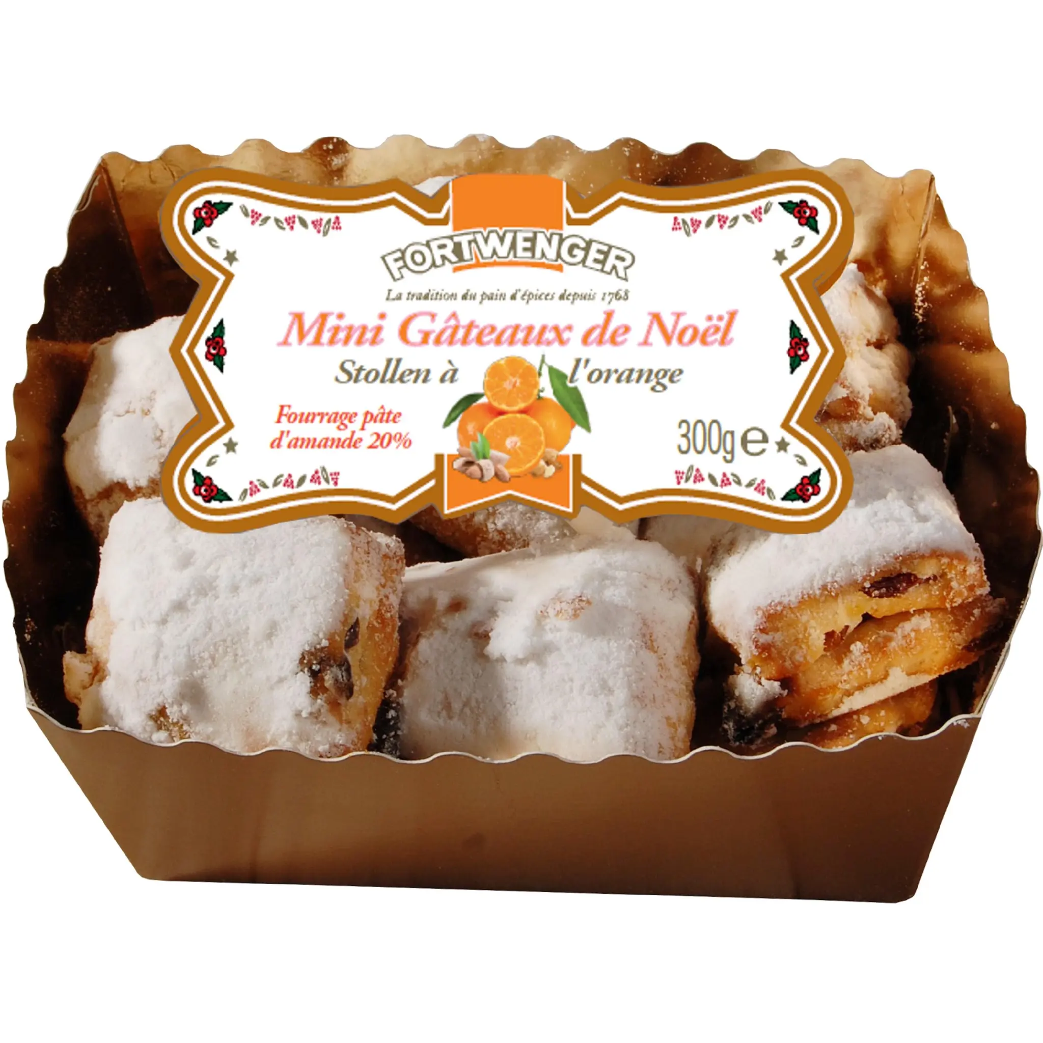 FORTWENGER Mini gâteaux de Noël Stollen à l'orange fourrage pâte d'amande