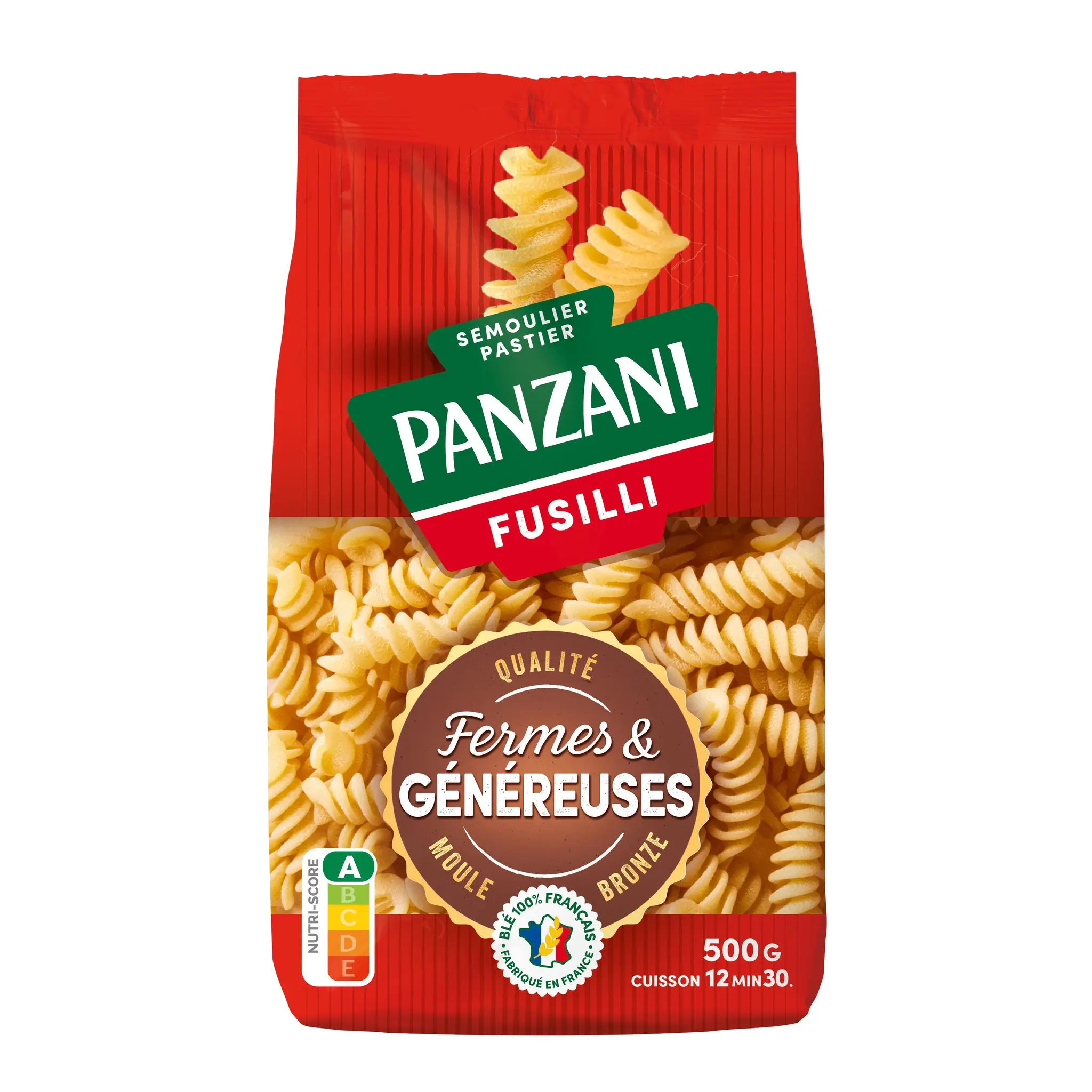 PANZANI Pâtes fusilli fermes moule en bronze blé 100% français