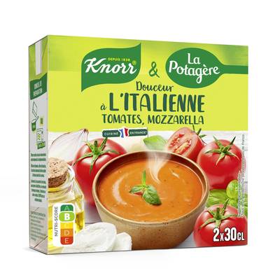 Knorr & La Potagère Douceur à L'italienne Tomates, Mozzarella Soupe liquide en brique individuelle, 2x30cl