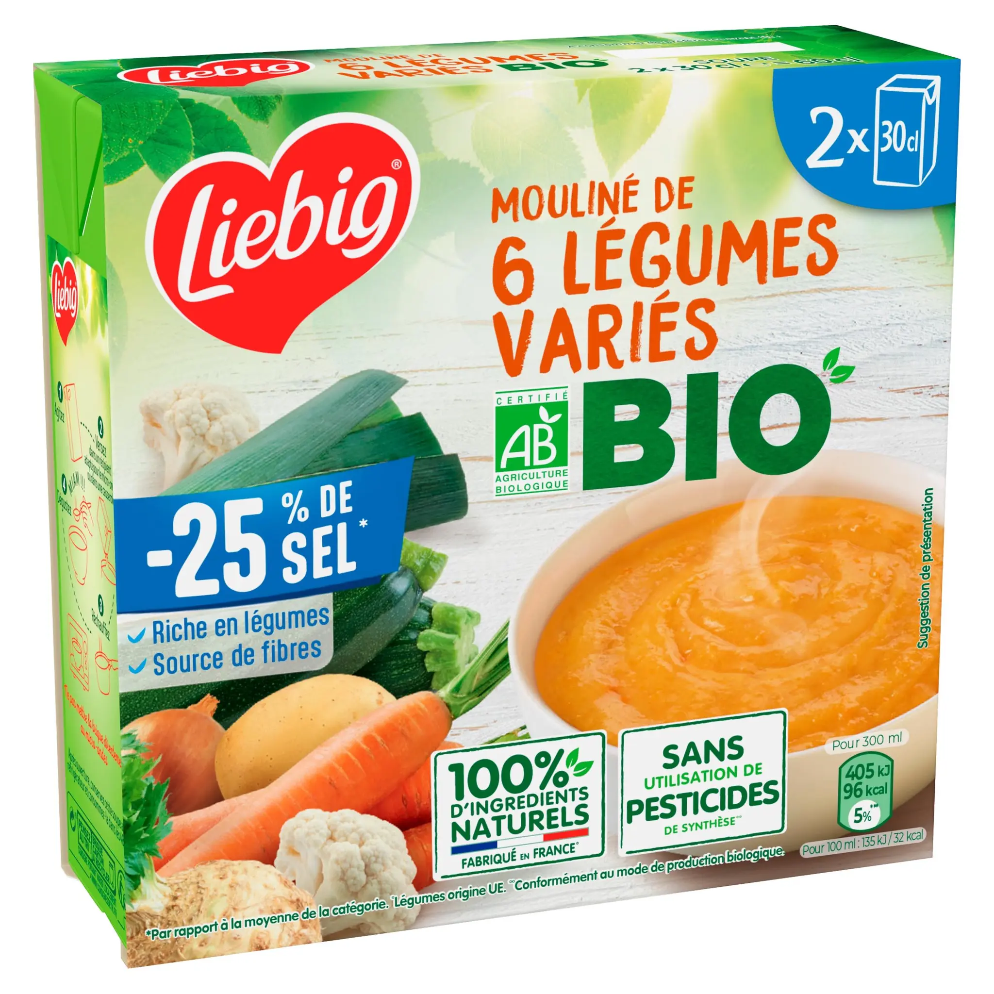 LIEBIG Soupe moulinée liquide bio aux 6 légumes variés -25% de sel