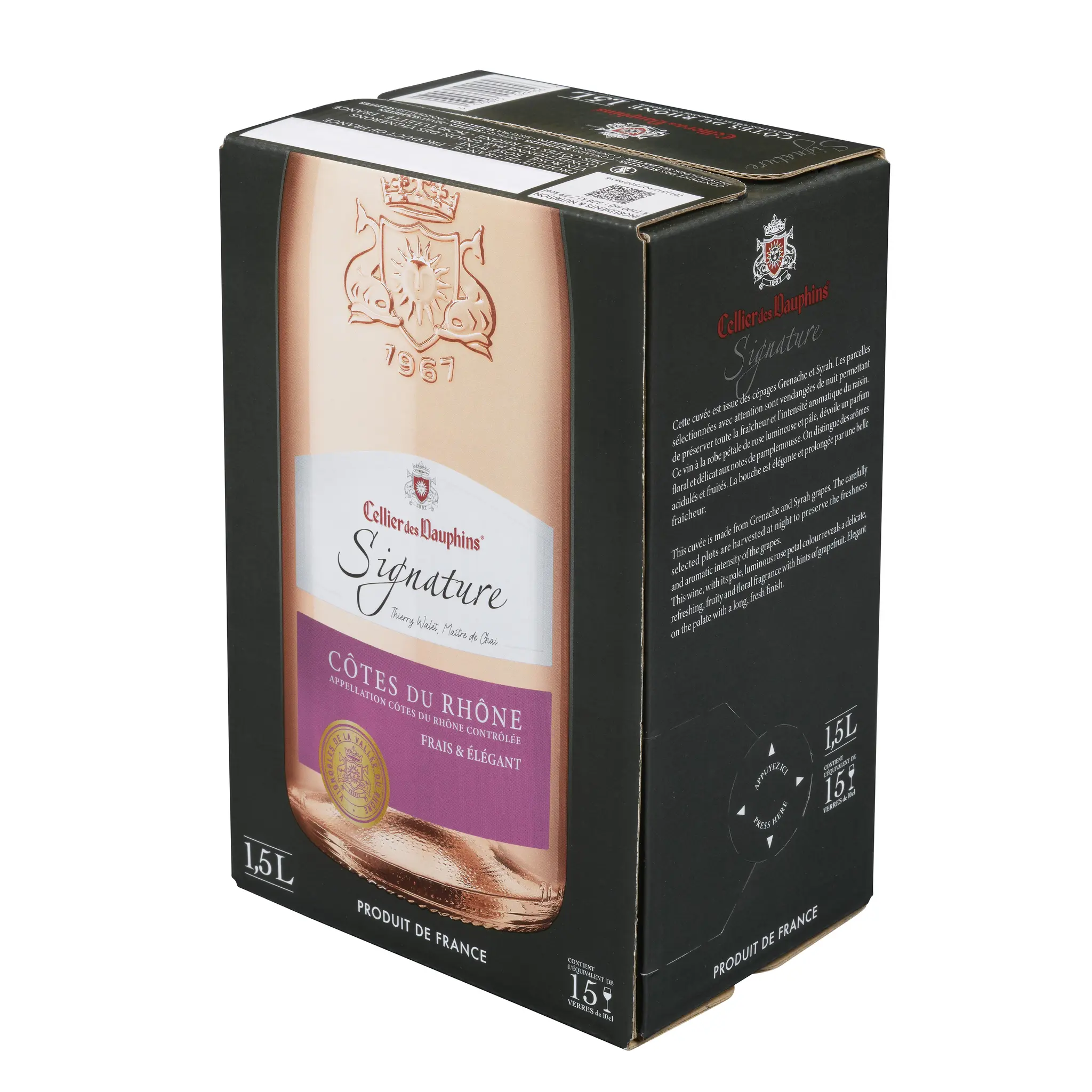 Vin côtes du rhône rosé cellier des dauphins