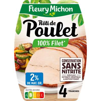 Rôti de poulet cuit conservation sans nitrite, Fleury Michon (4 tranches, 150 g)