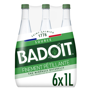 Eau gazeuse minérale naturelle finement pétillante BADOIT VERTE - 6x1l