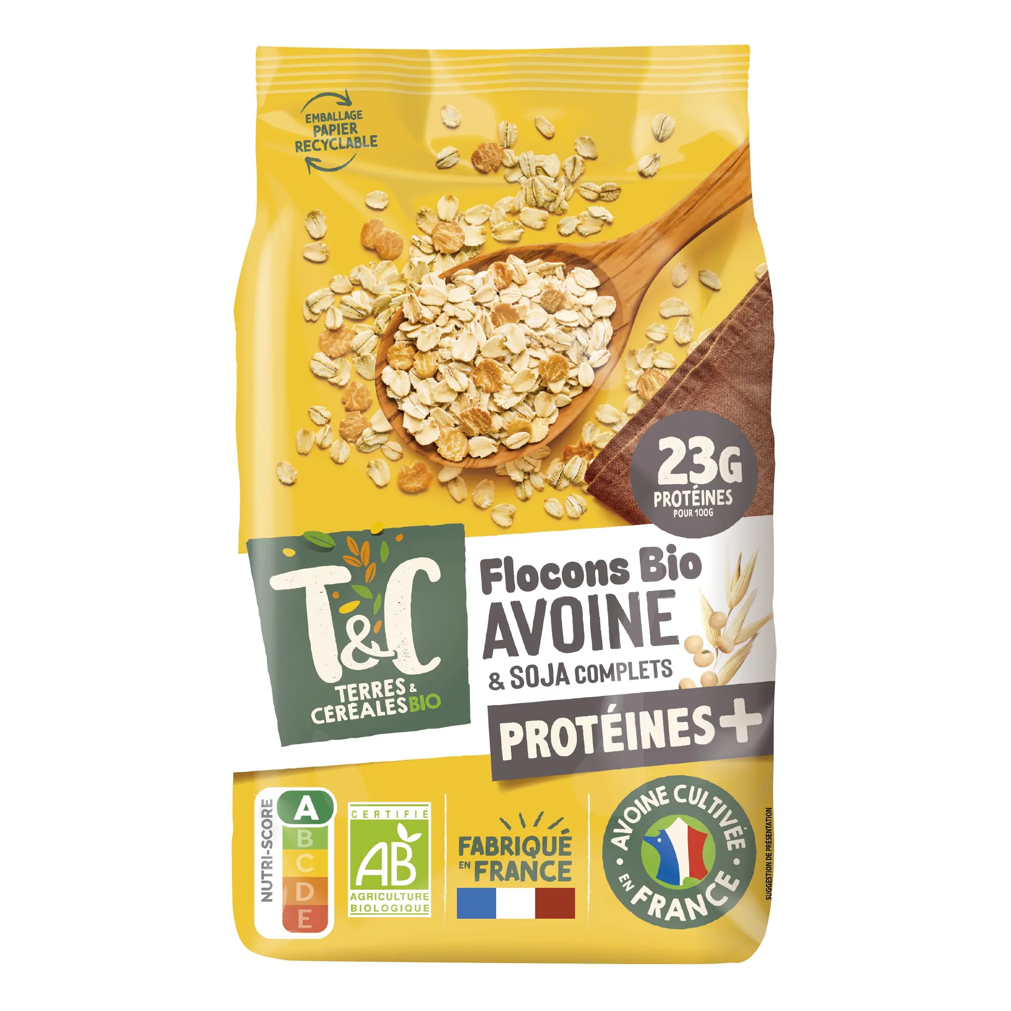 TERRES ET CEREALES Flocons d'avoine et coja complet protéine + bio