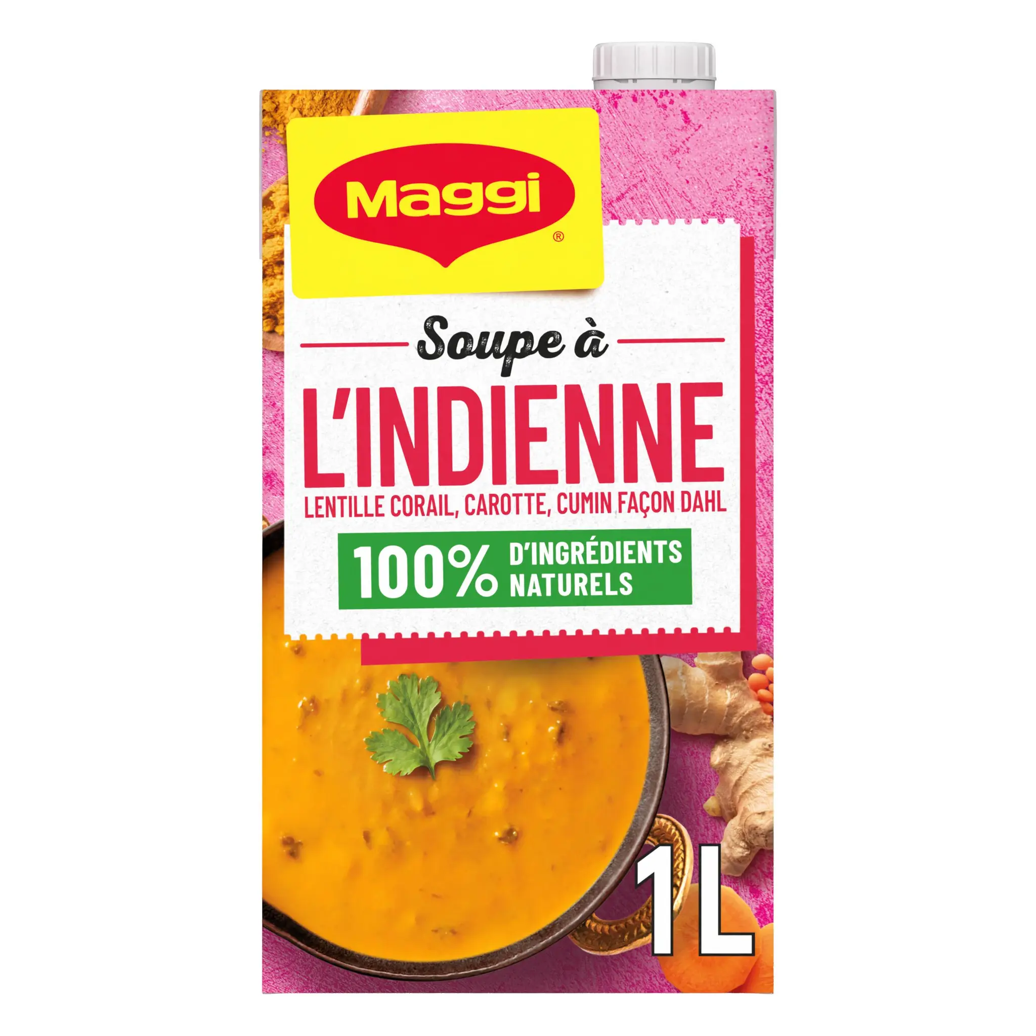 MAGGI Soupe liquide brique aux légumes lentilles corail et épices indienne