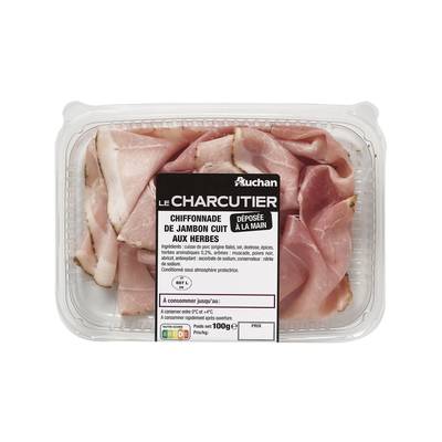 Auchan Le Charcutier Chiffonnade de jambon cuit aux herbes, 100g