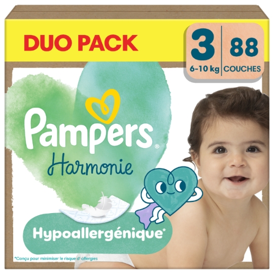 Couches Harmonie Taille 3 (6-10kg) Hypoallergénique Duo Pack PAMPERS