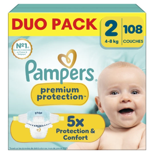 Couches Premium Protection 4-8kg Taille 2 PAMPERS