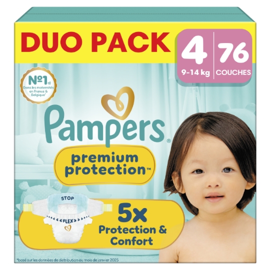Couches Premium Protection 9-14kg Taille 4 PAMPERS