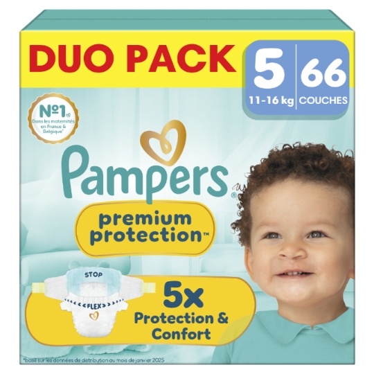 Couches Premium Protection 11-16kg Taille 5 PAMPERS