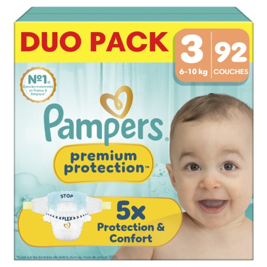 Couches Premium Protection 6-10kg Taille 3 PAMPERS